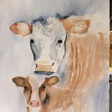 Mother and calf - watercolour - (10"x12")